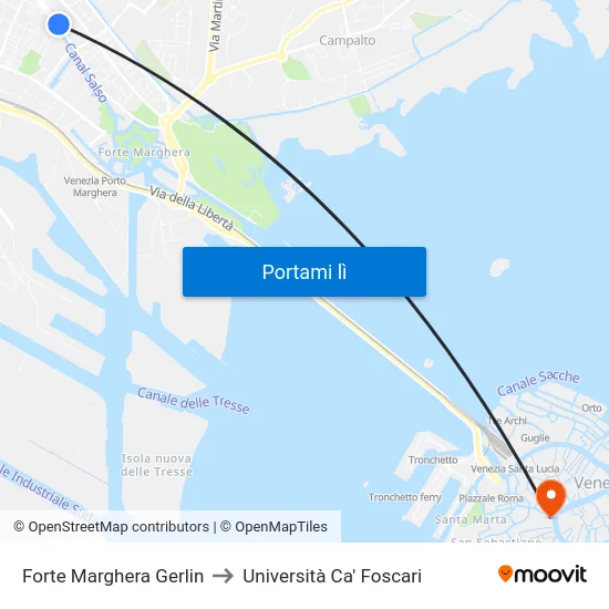 Forte Marghera Gerlin to Università Ca' Foscari map