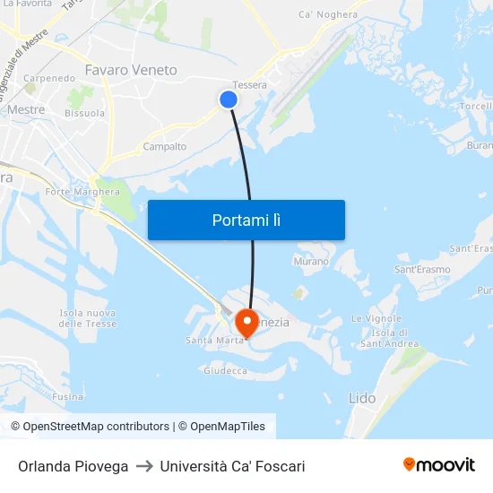 Orlanda Piovega to Università Ca' Foscari map