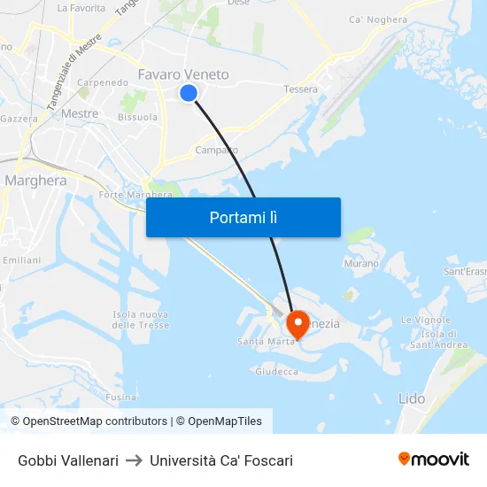 Gobbi Vallenari to Università Ca' Foscari map