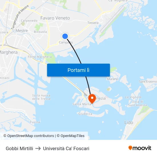 Gobbi Mirtilli to Università Ca' Foscari map