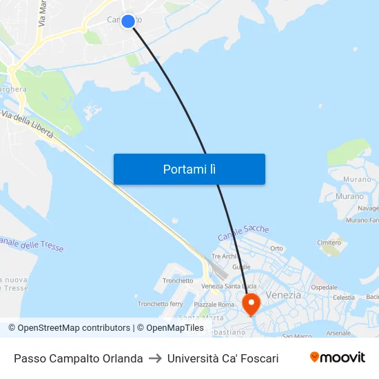 Passo Campalto Orlanda to Università Ca' Foscari map