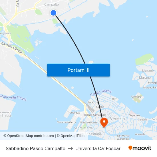 Sabbadino Passo Campalto to Università Ca' Foscari map