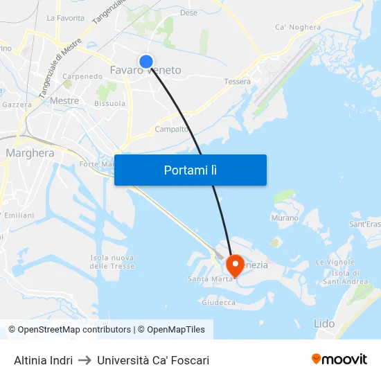 Altinia Indri to Università Ca' Foscari map