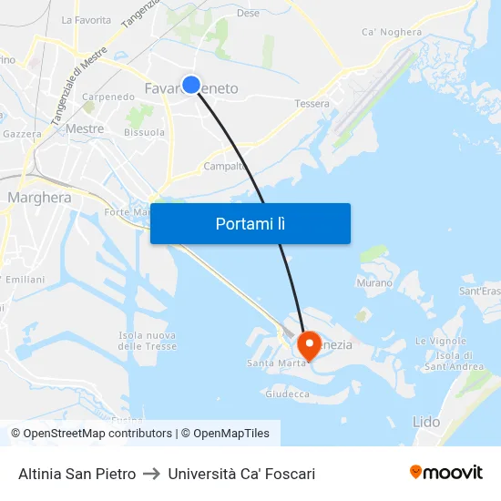 Altinia San Pietro to Università Ca' Foscari map