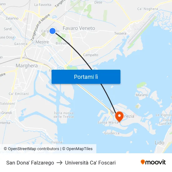 San Dona' Falzarego to Università Ca' Foscari map