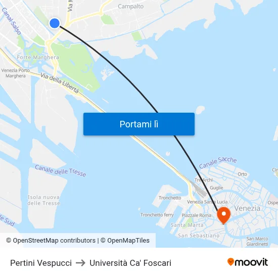 Pertini Vespucci to Università Ca' Foscari map