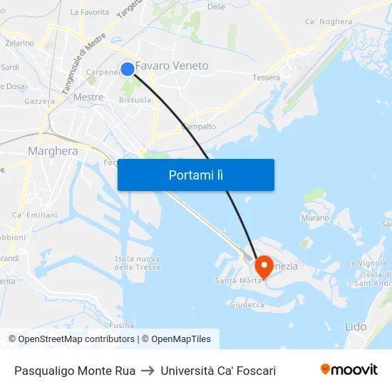 Pasqualigo Monte Rua to Università Ca' Foscari map