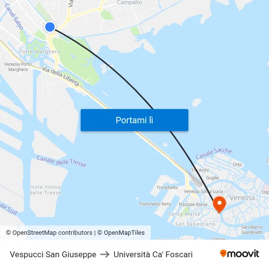 Vespucci San Giuseppe to Università Ca' Foscari map