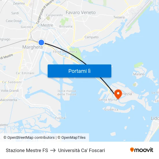 Stazione Mestre FS to Università Ca' Foscari map