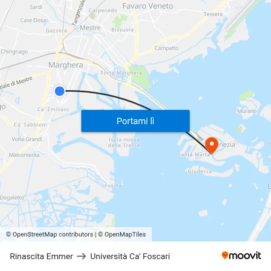 Rinascita Emmer to Università Ca' Foscari map