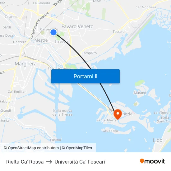 Rielta Ca' Rossa to Università Ca' Foscari map