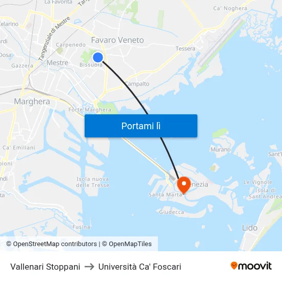 Vallenari Stoppani to Università Ca' Foscari map