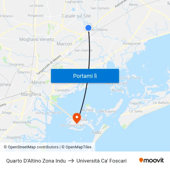 Quarto D'Altino Zona Indu to Università Ca' Foscari map