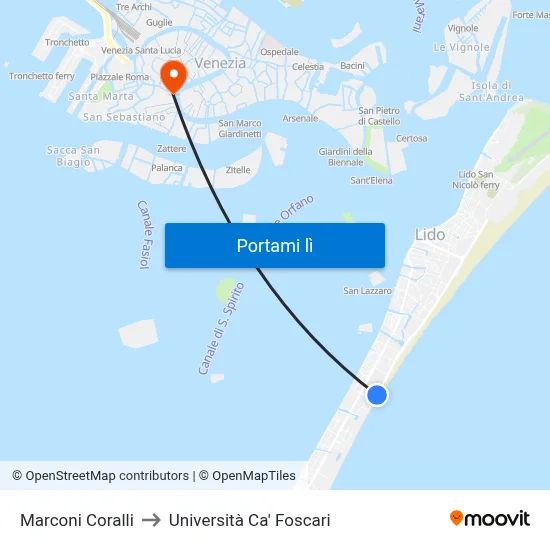 Marconi Coralli to Università Ca' Foscari map