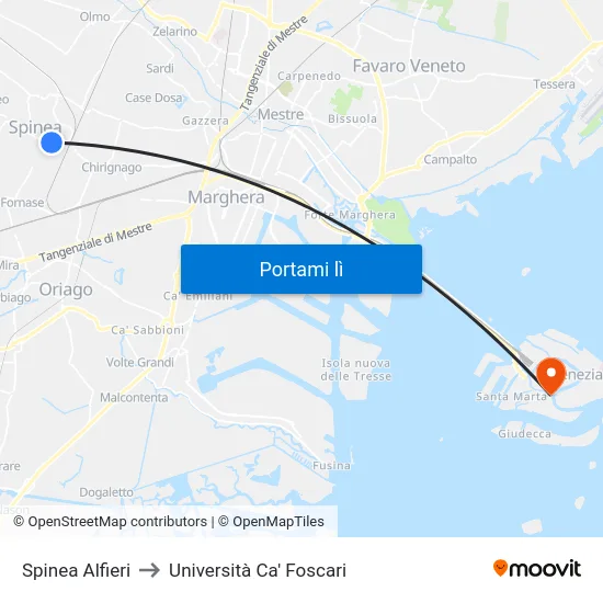 Spinea Alfieri to Università Ca' Foscari map