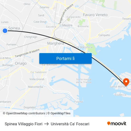 Spinea Villaggio Fiori to Università Ca' Foscari map