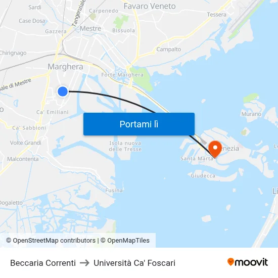 Beccaria Correnti to Università Ca' Foscari map