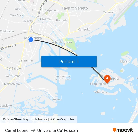 Canal Leone to Università Ca' Foscari map