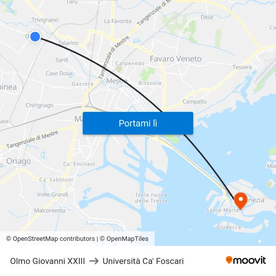Olmo Giovanni XXIII to Università Ca' Foscari map