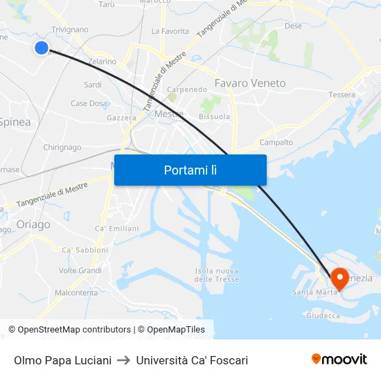 Olmo Papa Luciani to Università Ca' Foscari map
