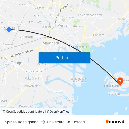 Spinea Rossignago to Università Ca' Foscari map
