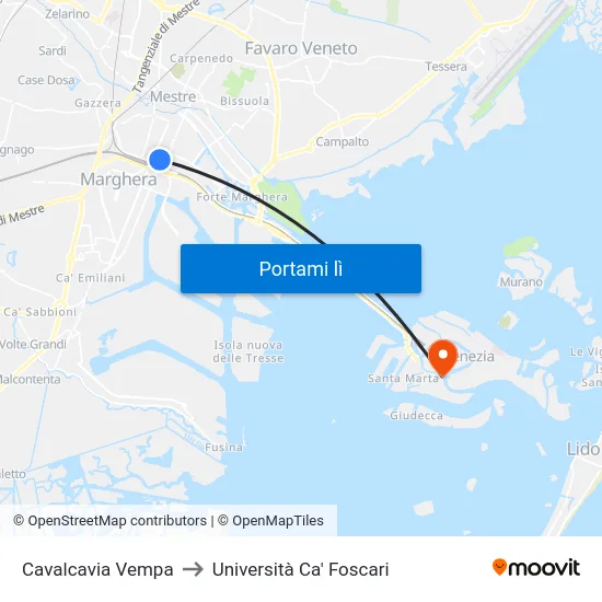 Cavalcavia Vempa to Università Ca' Foscari map