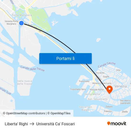 Liberta' Righi to Università Ca' Foscari map