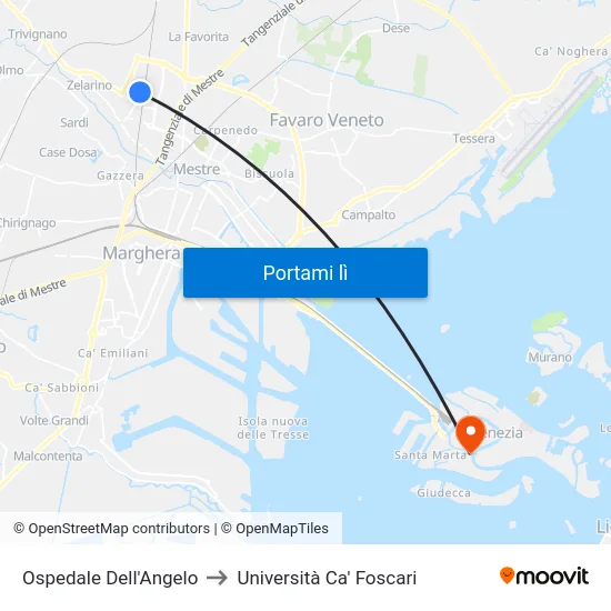 Ospedale Dell'Angelo to Università Ca' Foscari map