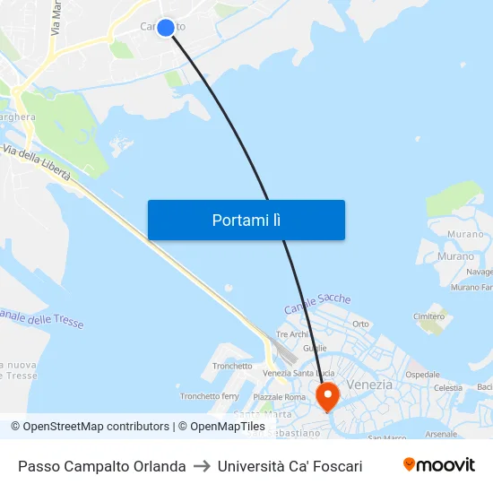 Passo Campalto Orlanda to Università Ca' Foscari map