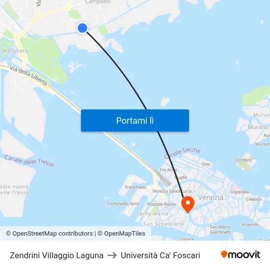 Zendrini Villaggio Laguna to Università Ca' Foscari map