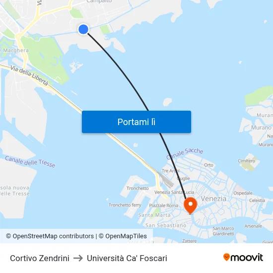 Cortivo Zendrini to Università Ca' Foscari map