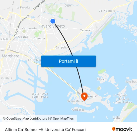 Altinia Ca' Solaro to Università Ca' Foscari map