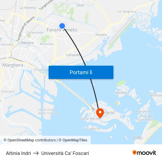 Altinia Indri to Università Ca' Foscari map