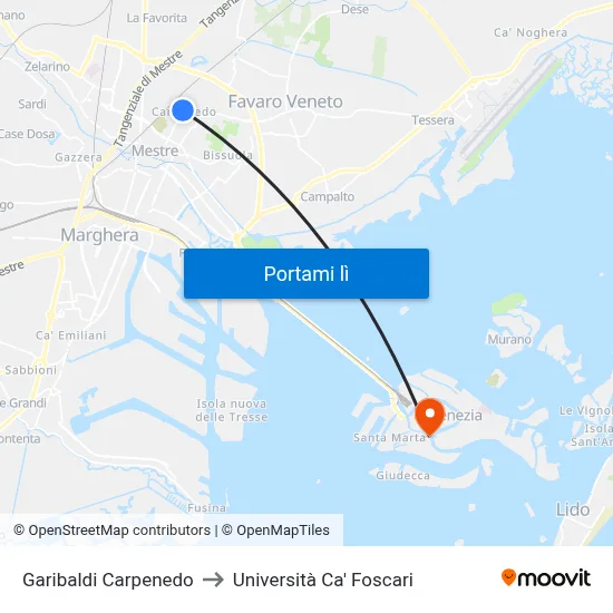 Garibaldi  Carpenedo to Università Ca' Foscari map