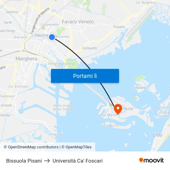 Bissuola Pisani to Università Ca' Foscari map
