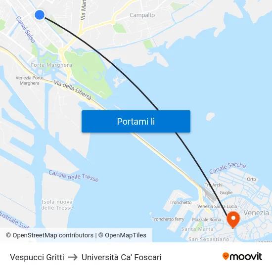 Vespucci Gritti to Università Ca' Foscari map