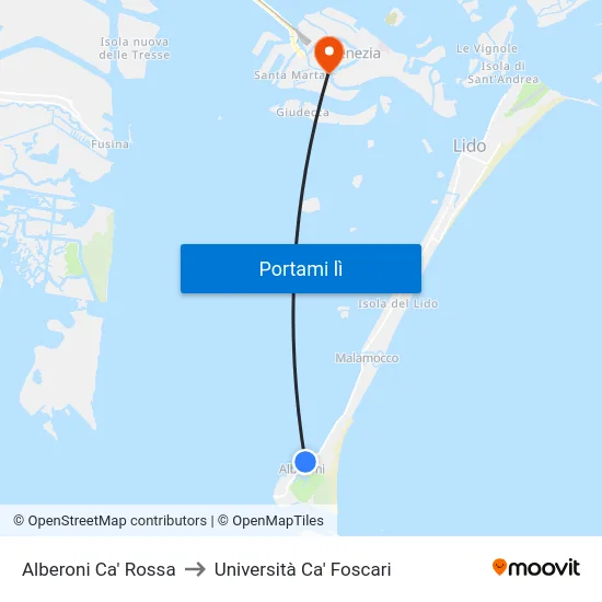 Alberoni Ca' Rossa to Università Ca' Foscari map