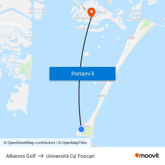 Alberoni Golf to Università Ca' Foscari map