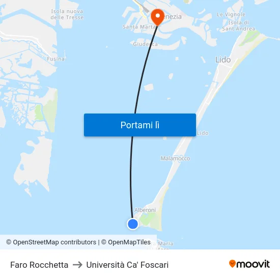 Faro Rocchetta to Università Ca' Foscari map