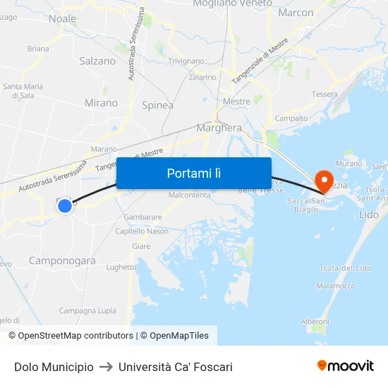 Dolo Municipio to Università Ca' Foscari map