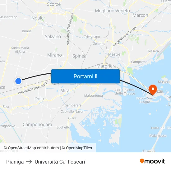 Pianiga to Università Ca' Foscari map
