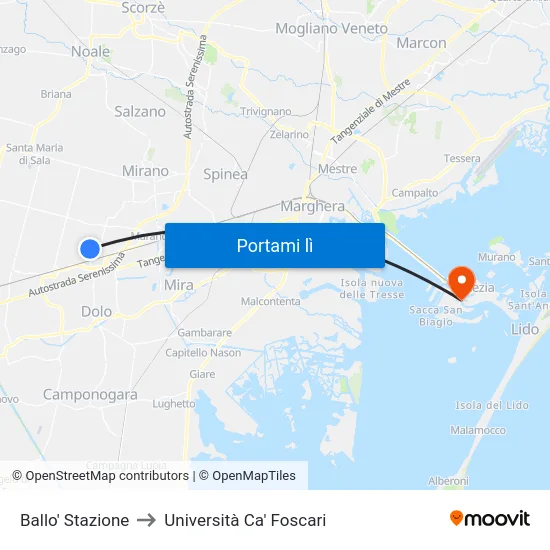 Ballo' Stazione to Università Ca' Foscari map