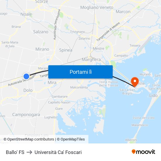 Ballo' FS to Università Ca' Foscari map