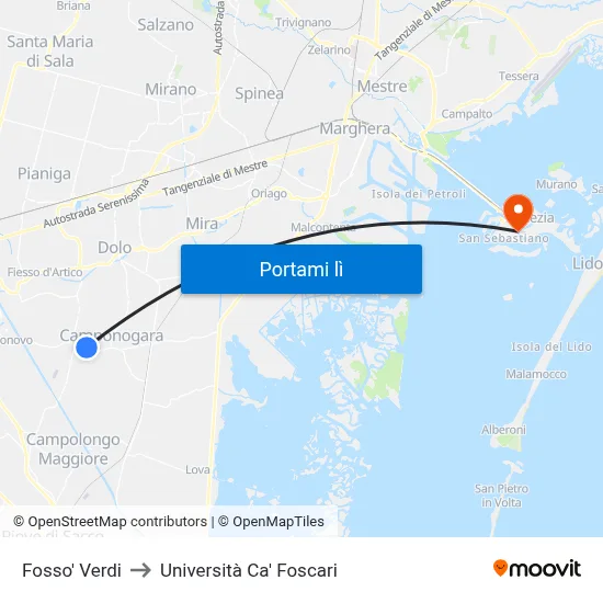 Fosso' Verdi to Università Ca' Foscari map