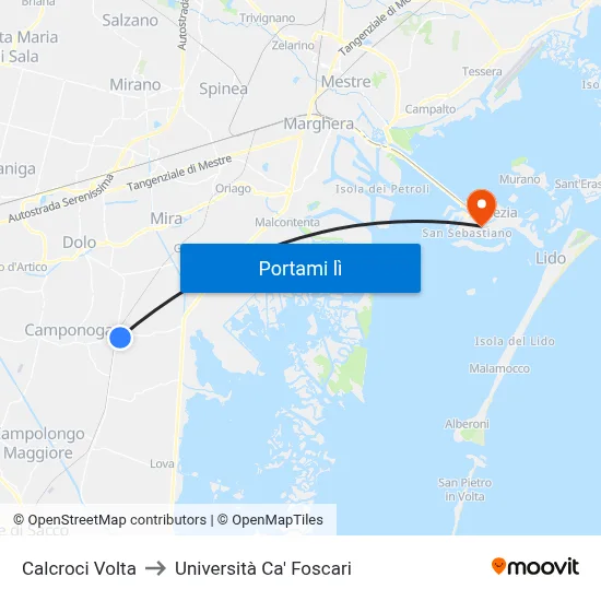 Calcroci Volta to Università Ca' Foscari map