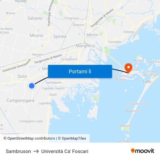 Sambruson to Università Ca' Foscari map