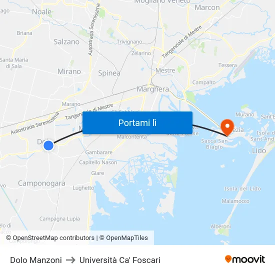 Dolo Manzoni to Università Ca' Foscari map