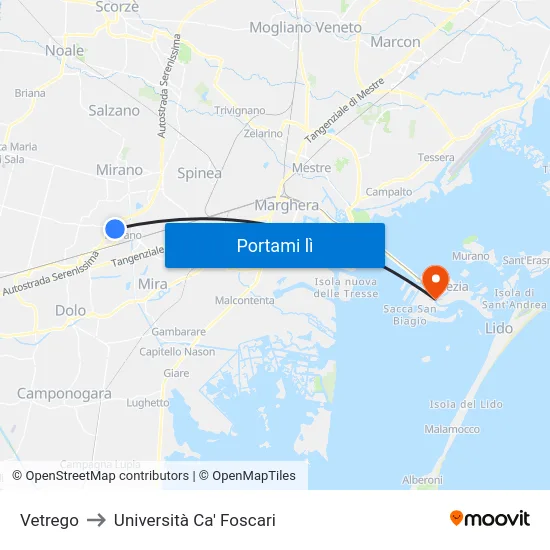 Vetrego to Università Ca' Foscari map
