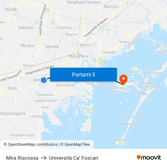 Mira Riscossa to Università Ca' Foscari map