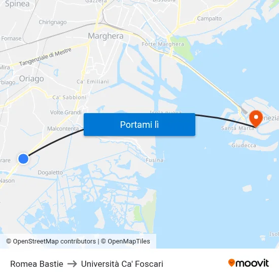 Romea Bastie to Università Ca' Foscari map